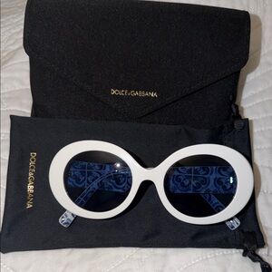 Dolce & Gabbana White Frame Sunglasses with Blue Lenses